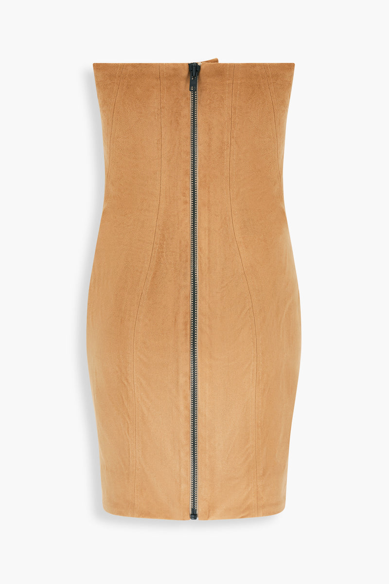 Suedette Tailored Mini Dress in Brown