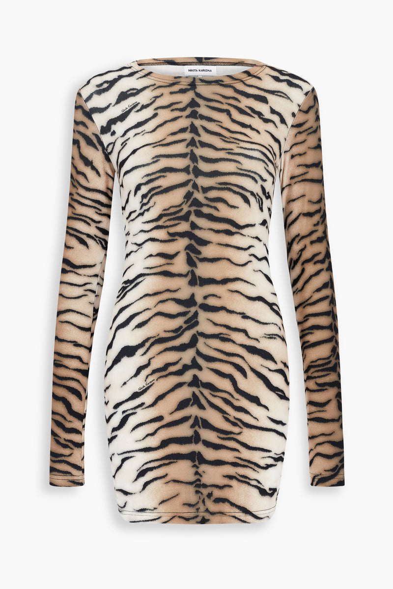 Jersey Long Sleeve Mini Dress in Tiger