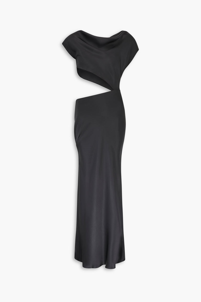 Bias Cut Slash Silk Dress in Black