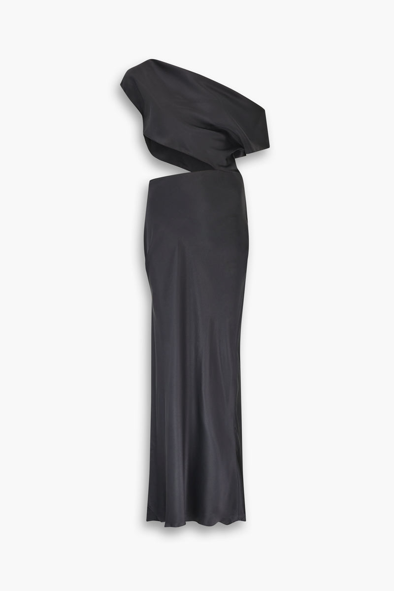 Bias Cut Slash Silk Dress in Black