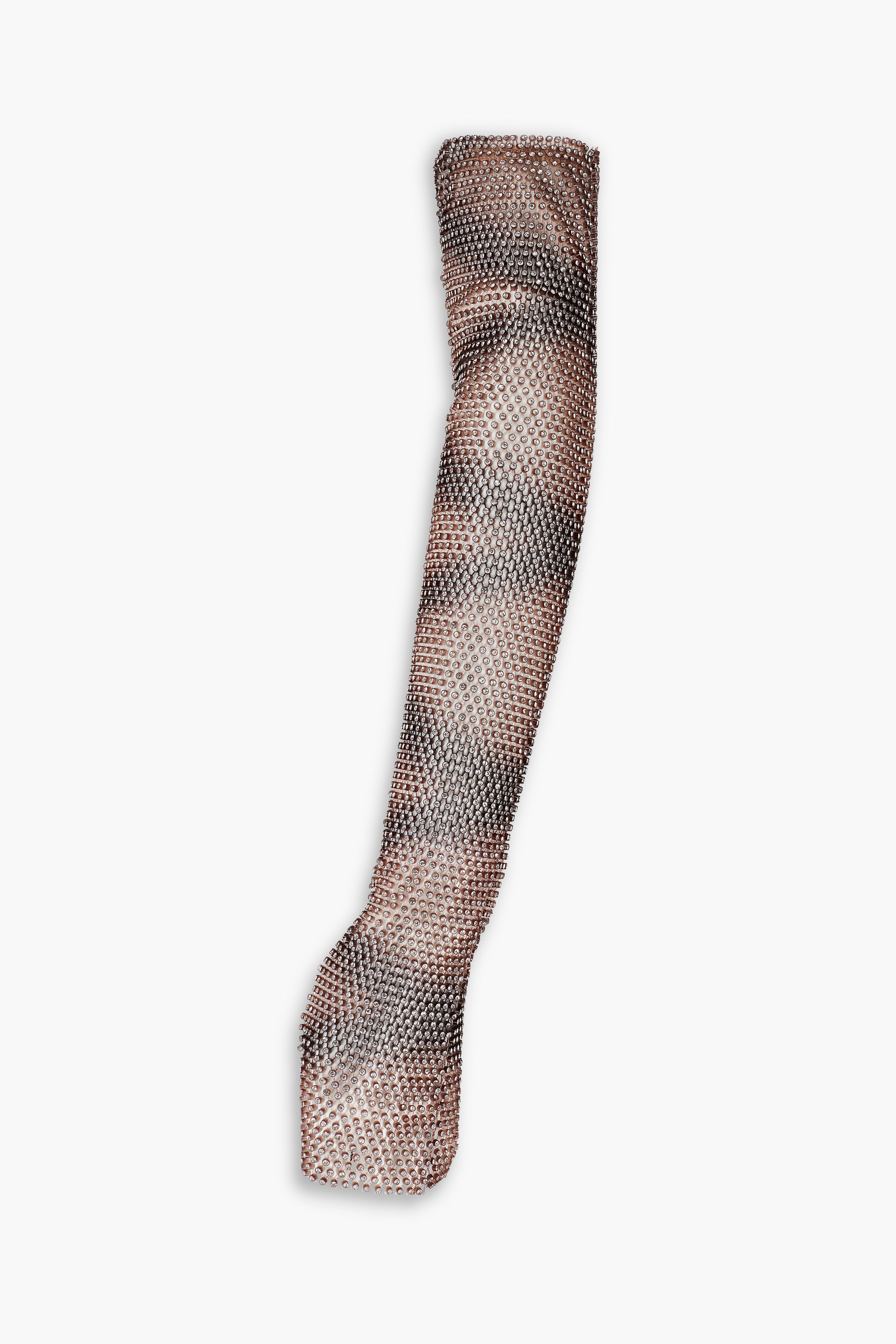 Crystal Embellished Fishnet Gloves in Snakeskin