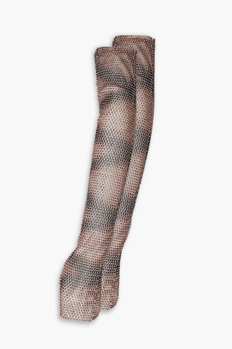 Crystal Embellished Fishnet Gloves in Snakeskin