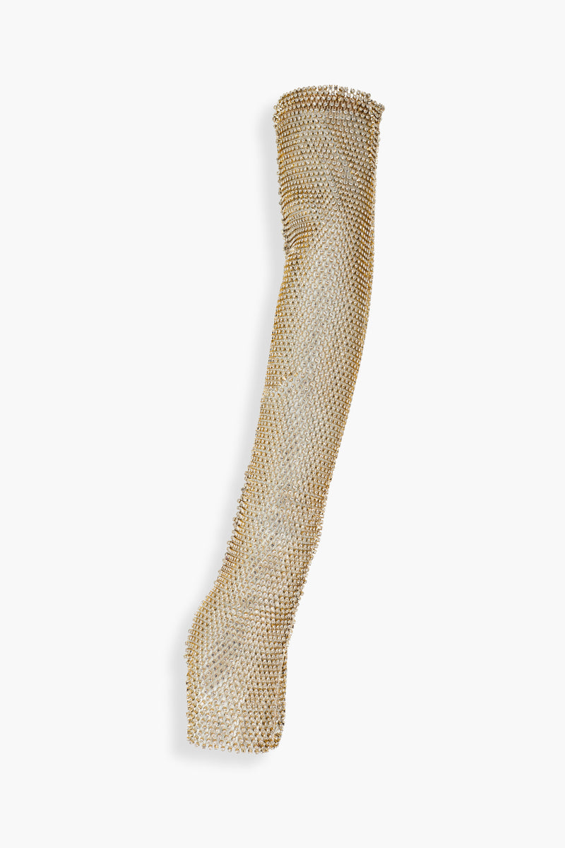 Crystal Embellished Fishnet Gloves in Gold