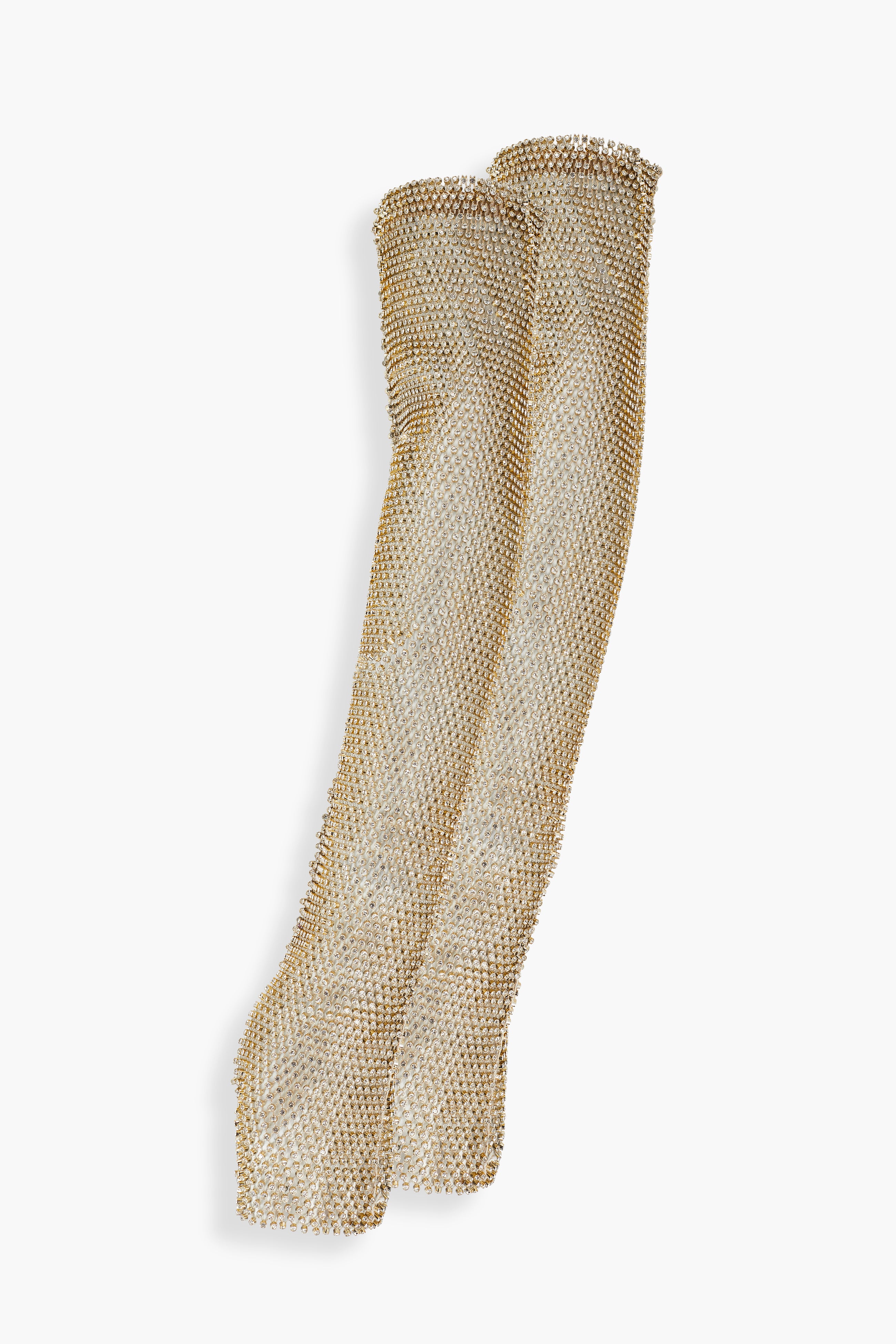 Crystal Embellished Fishnet Gloves in Gold