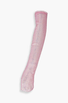 Crystal Embellished Fishnet Gloves in Pink