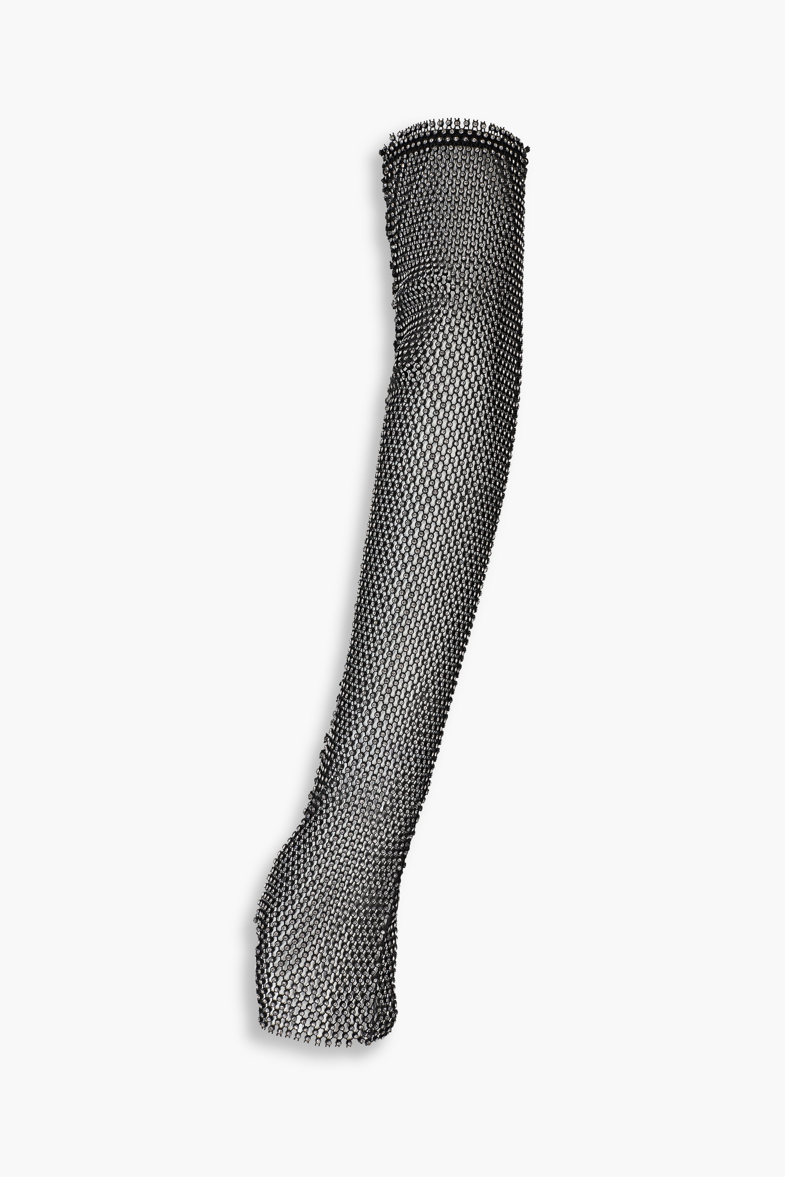 Crystal Embellished Fishnet Gloves in Black