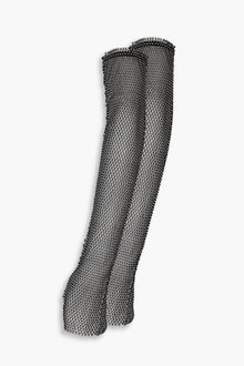 Crystal Embellished Fishnet Gloves in Black