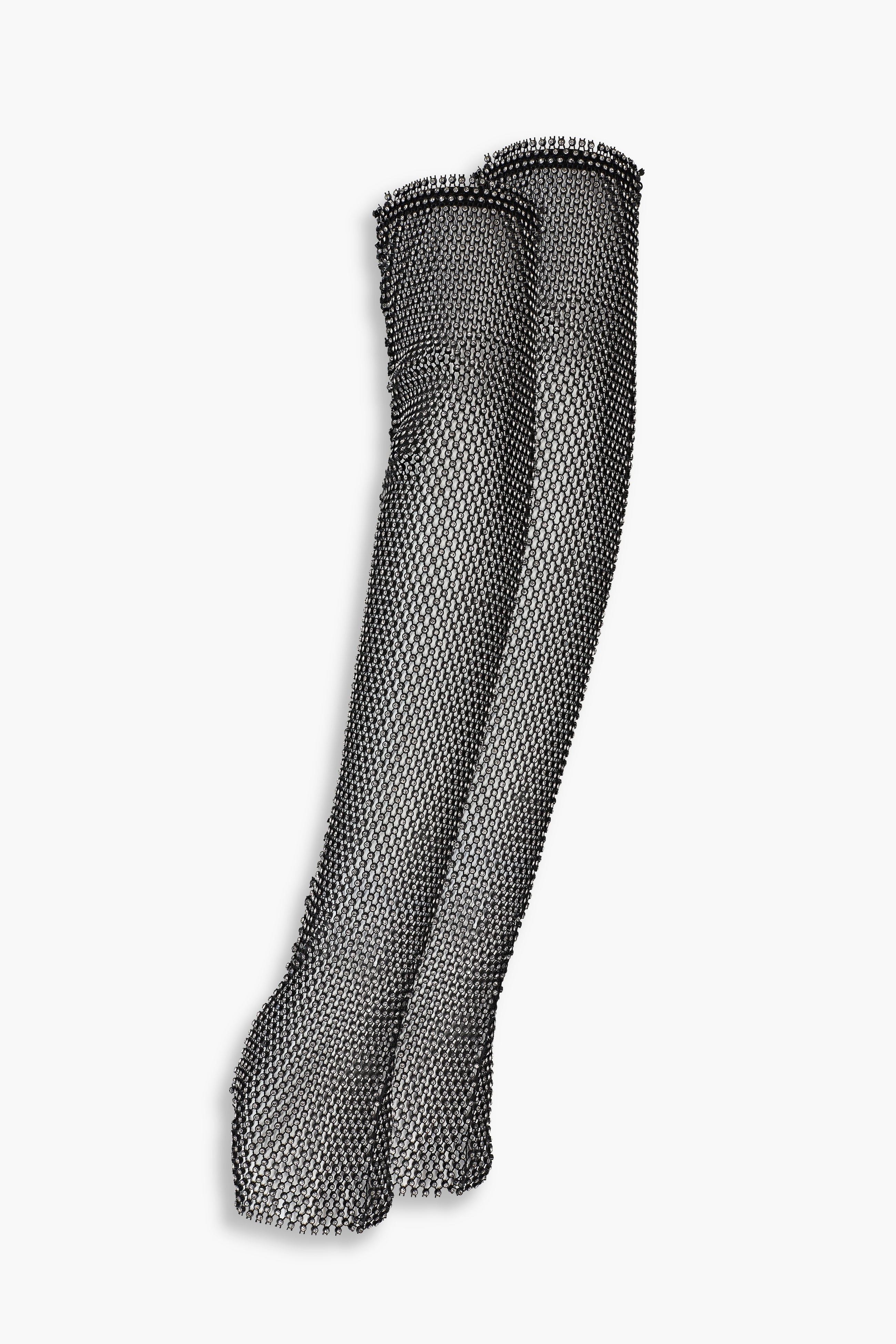 Crystal Embellished Fishnet Gloves in Black