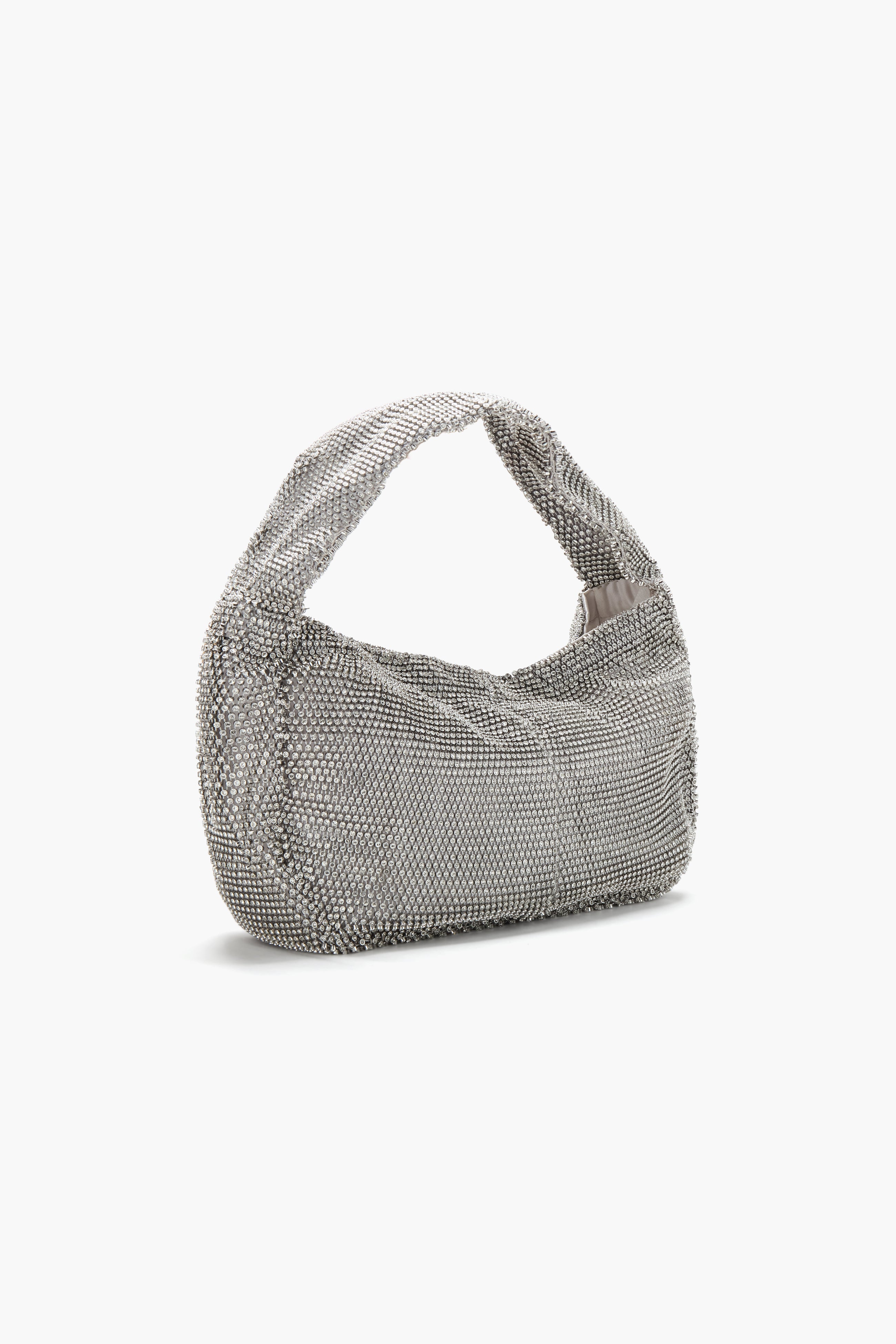 Crystal Embellished Fishnet Bag in Silver