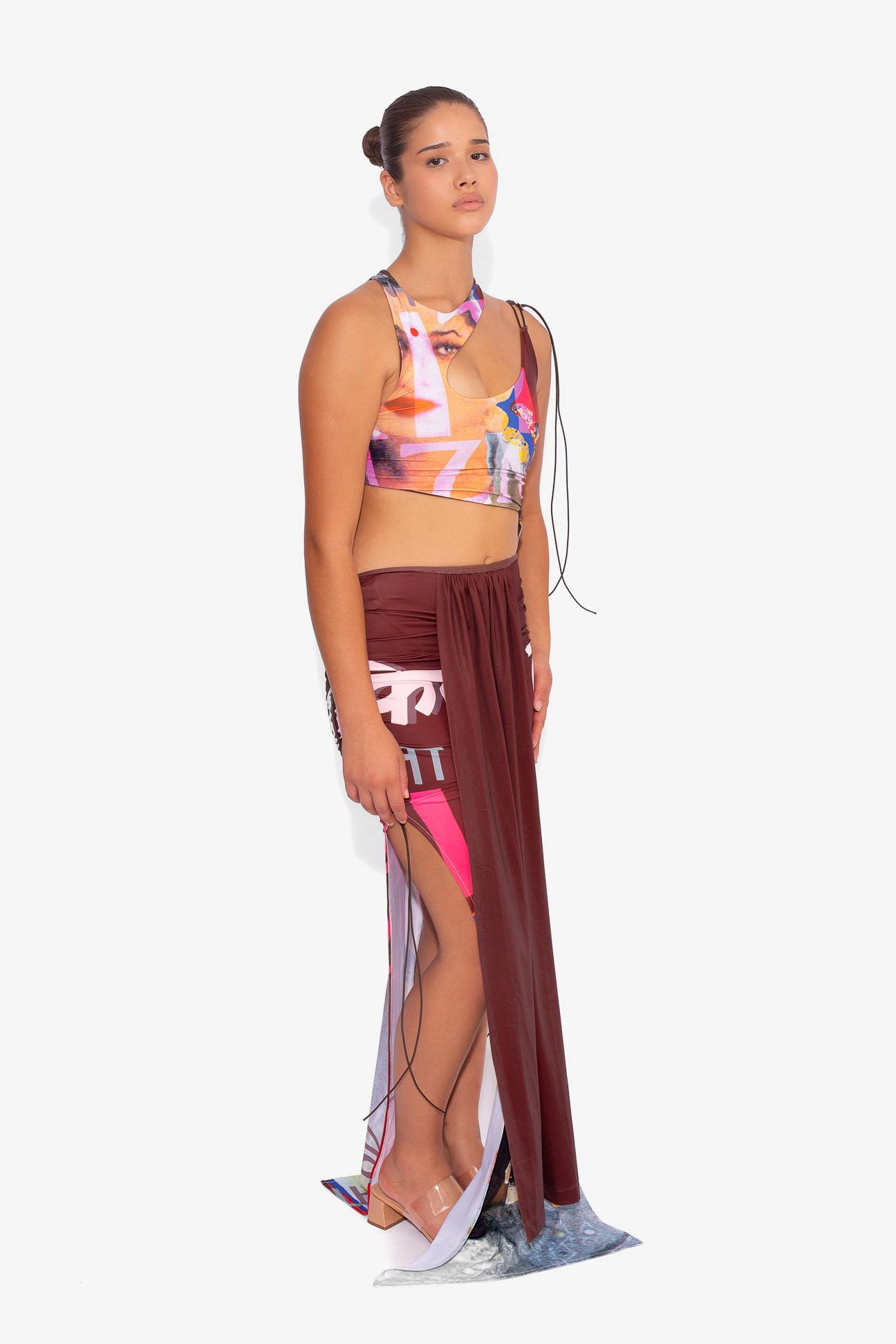Front Draped Stretch Skirt in Bollywood Print