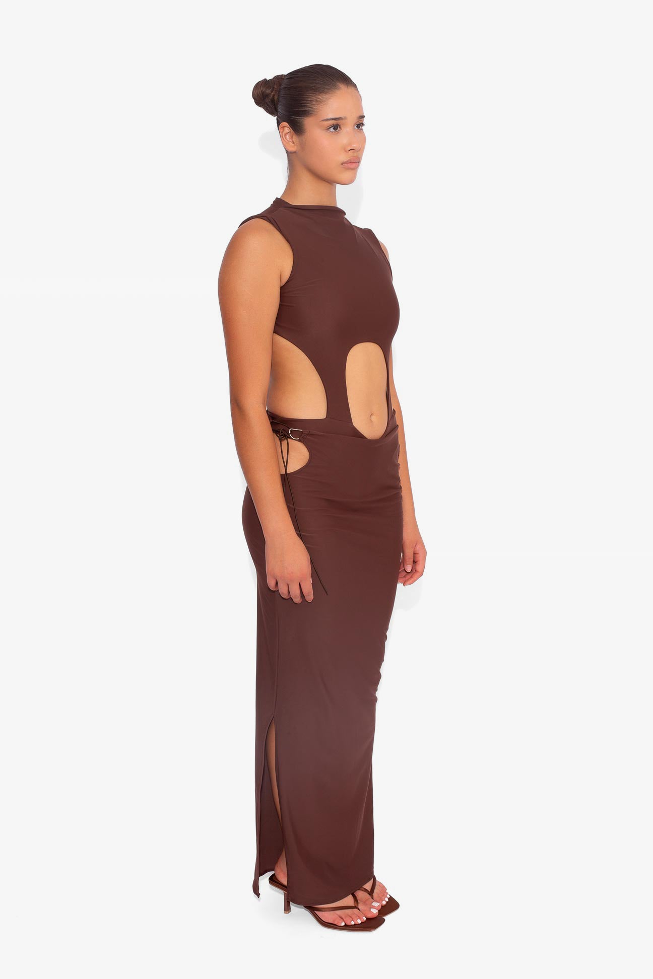 Stretch Side Cut Out Skirt in Cocoa