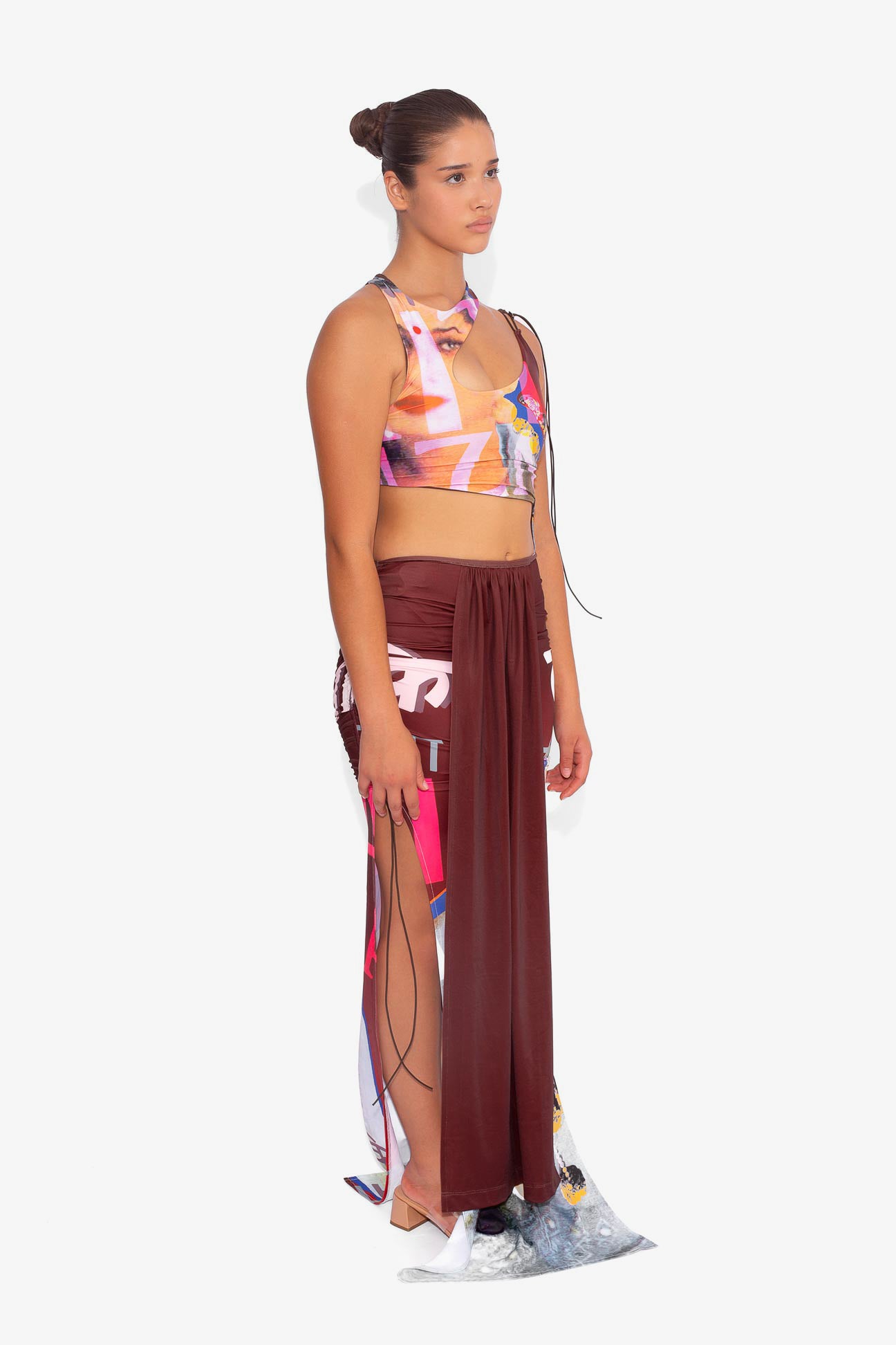 Front Draped Stretch Skirt in Bollywood Print