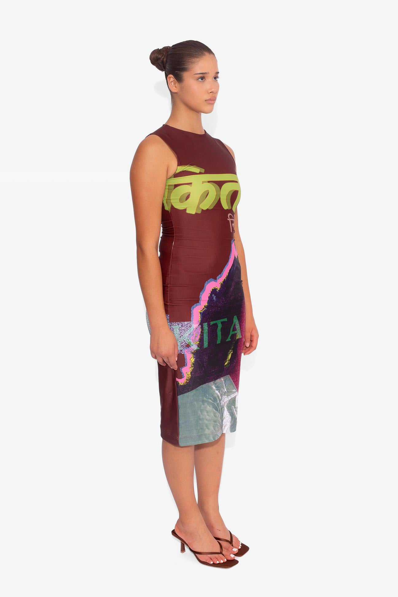 Bollywood Print Midi Dress in Brown