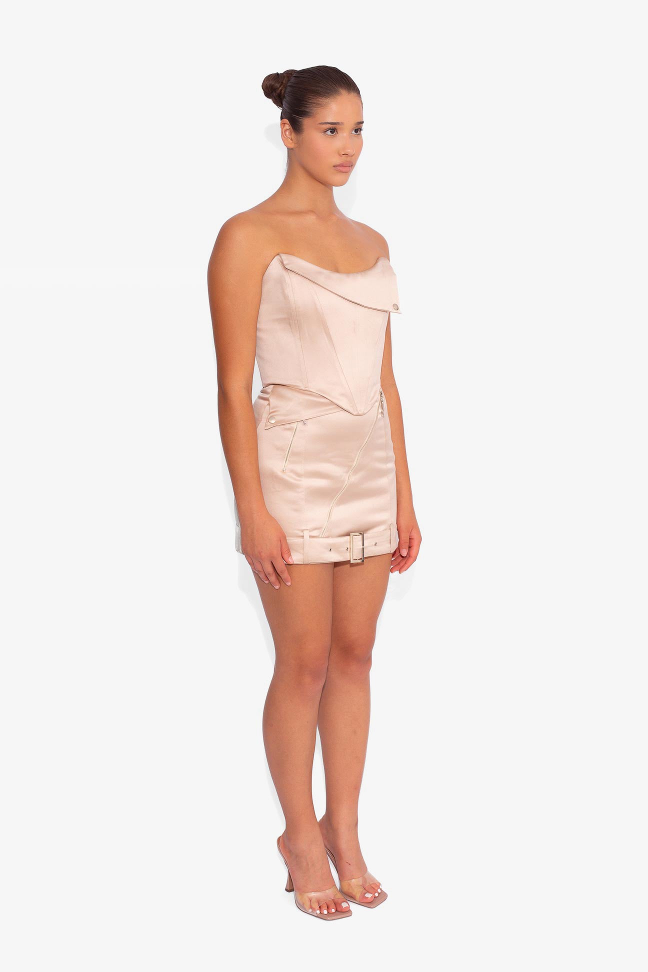 Satin Biker Corset Top in Oyster
