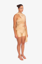 Stretch Draped Shorts in Sand