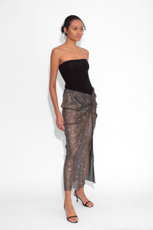 Crystal Embellished Fishnet Maxi Skirt in Black