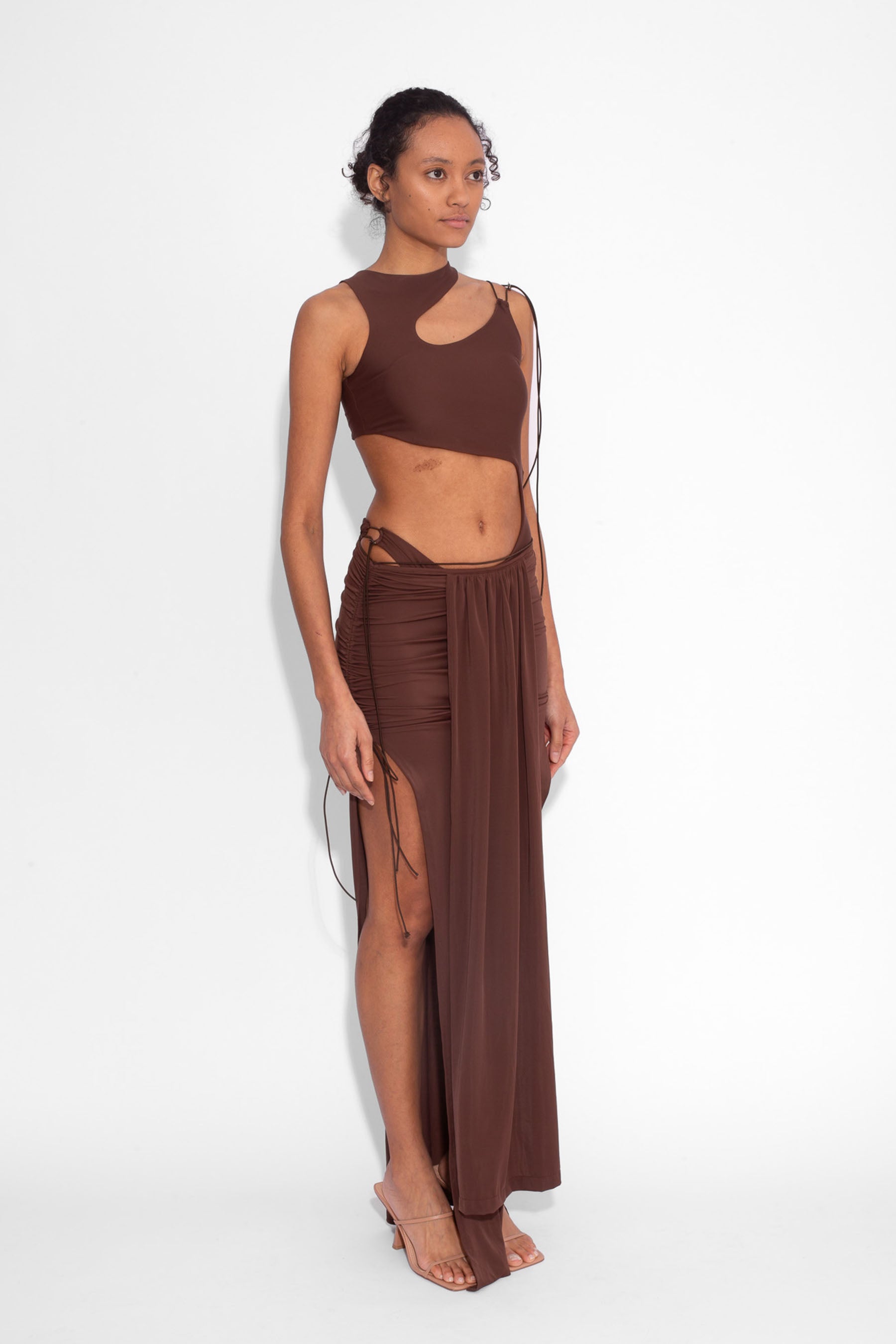 Front Draped Stretch Skirt in Cocoa