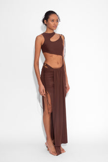 Front Draped Stretch Skirt in Cocoa