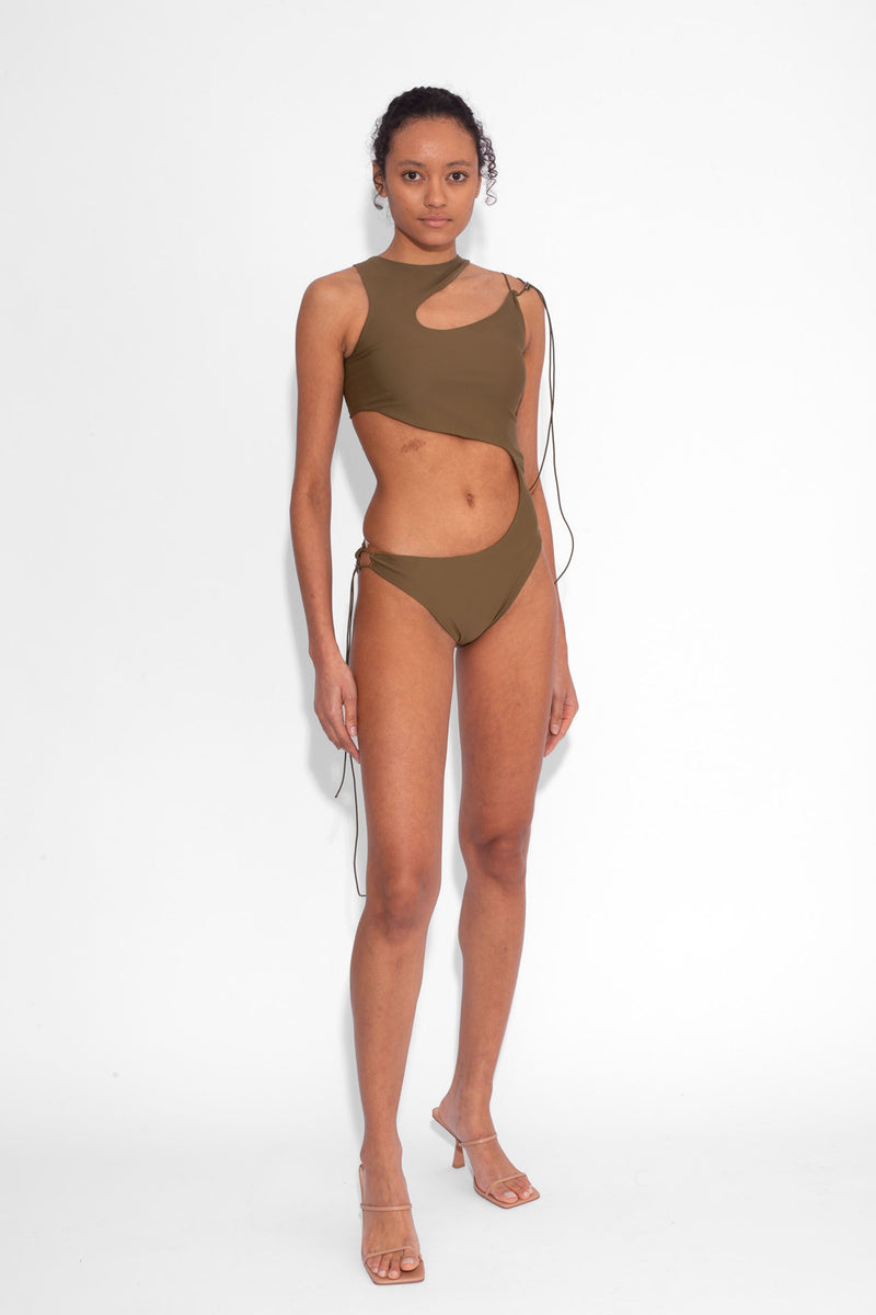 Stretch Cut Out One Piece in Khaki