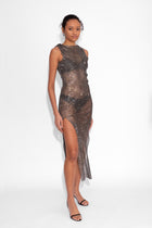 Crystal Embellished Fishnet Vest Dress in Black