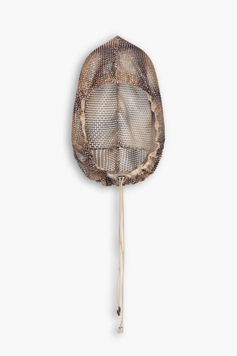 Crystal Embellished Fishnet Hood in Snakeskin