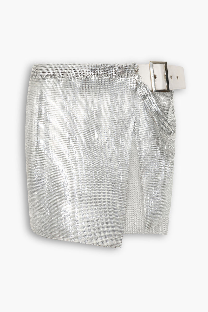 Buckle Chainmail Mini Skirt in Silver