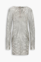 Crystal Embellished Fishnet Mini Dress in Silver
