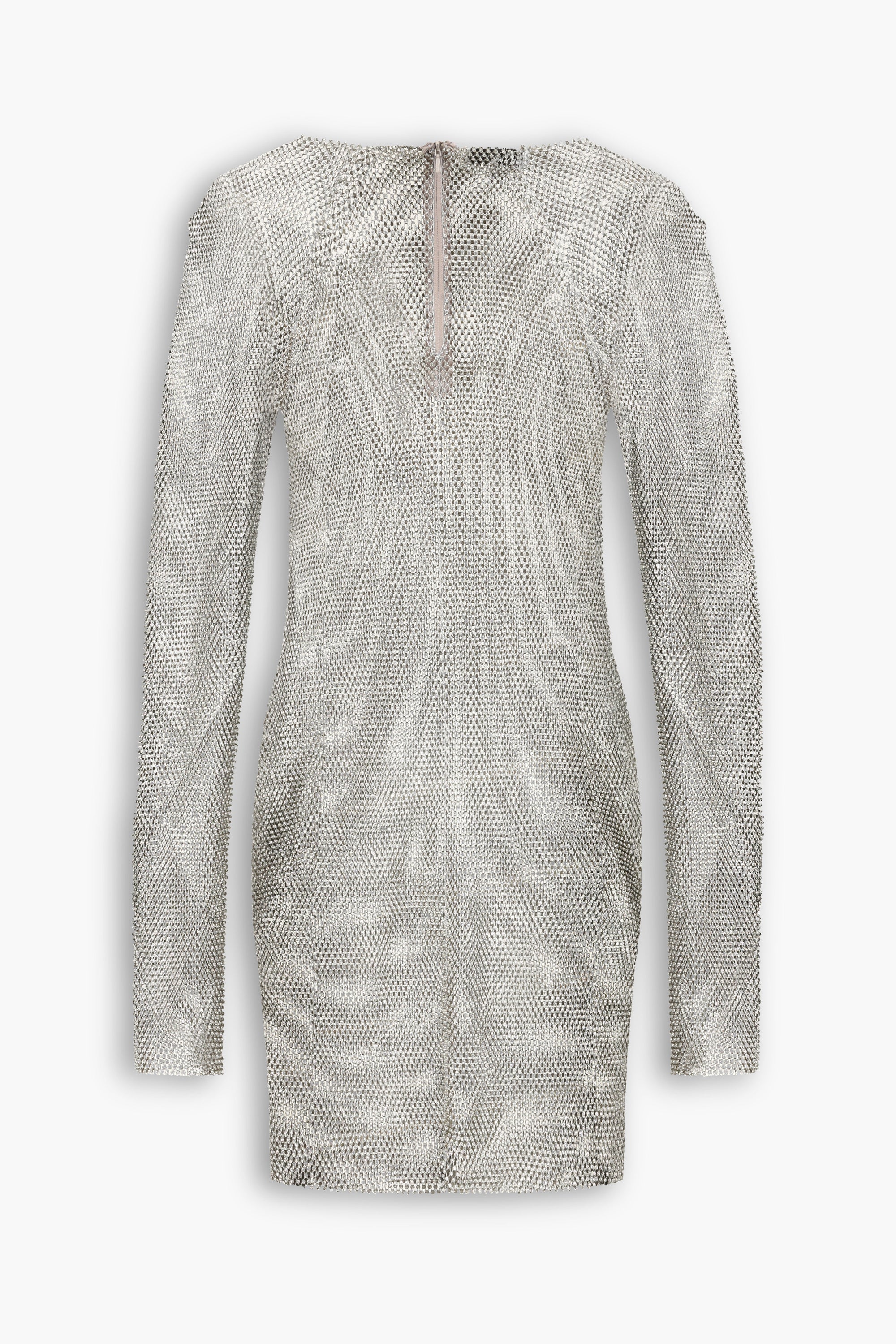 Crystal Embellished Fishnet Mini Dress in Silver
