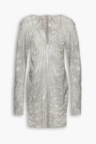 Crystal Embellished Fishnet Mini Dress in Silver