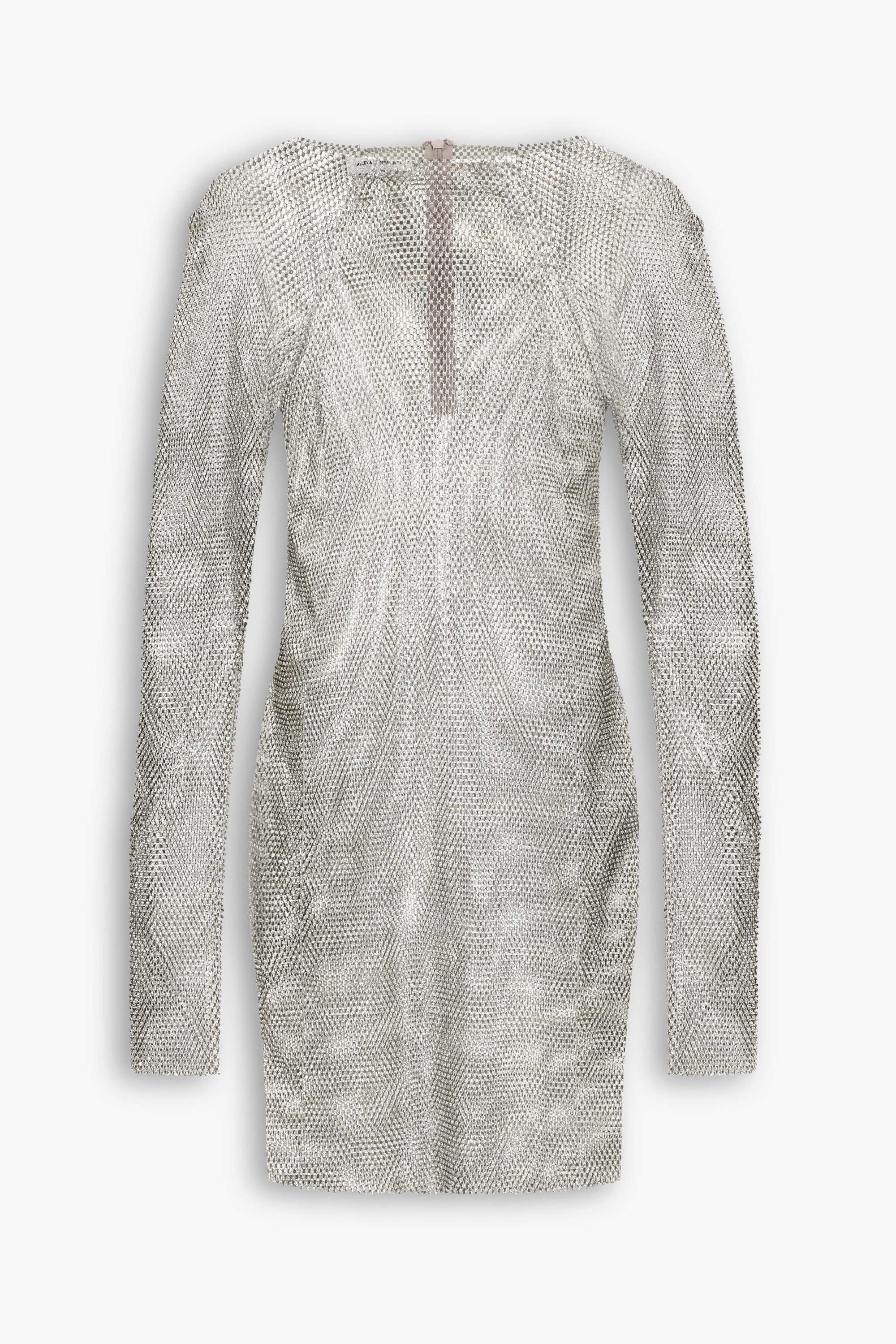 Crystal Embellished Fishnet Mini Dress in Silver