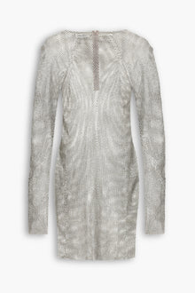 Crystal Embellished Fishnet Mini Dress in Silver