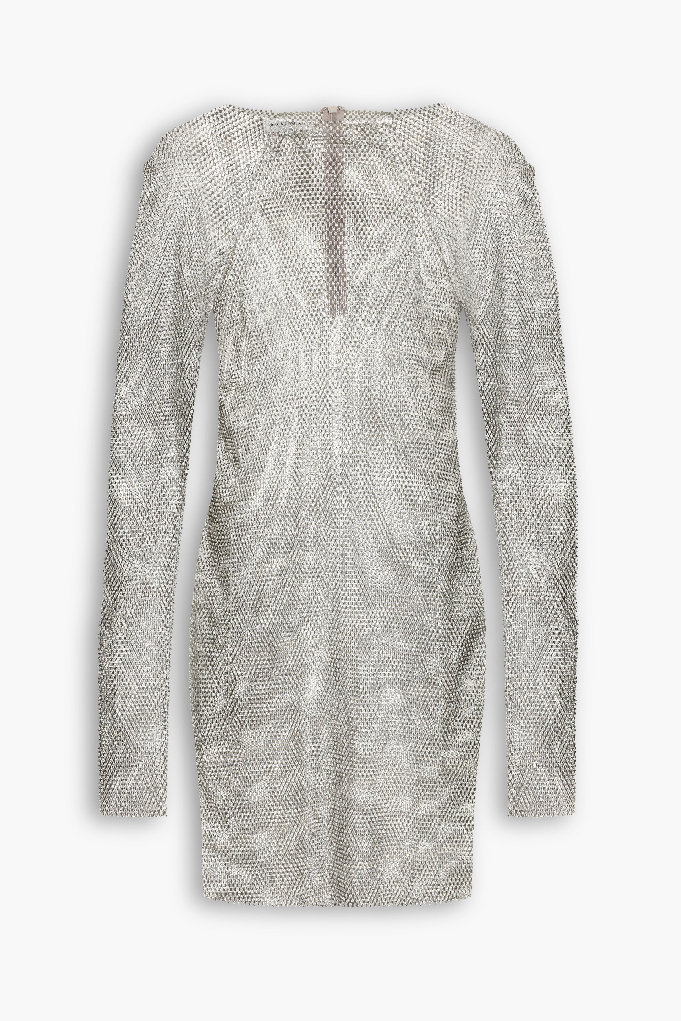 Crystal Embellished Fishnet Mini Dress in Silver