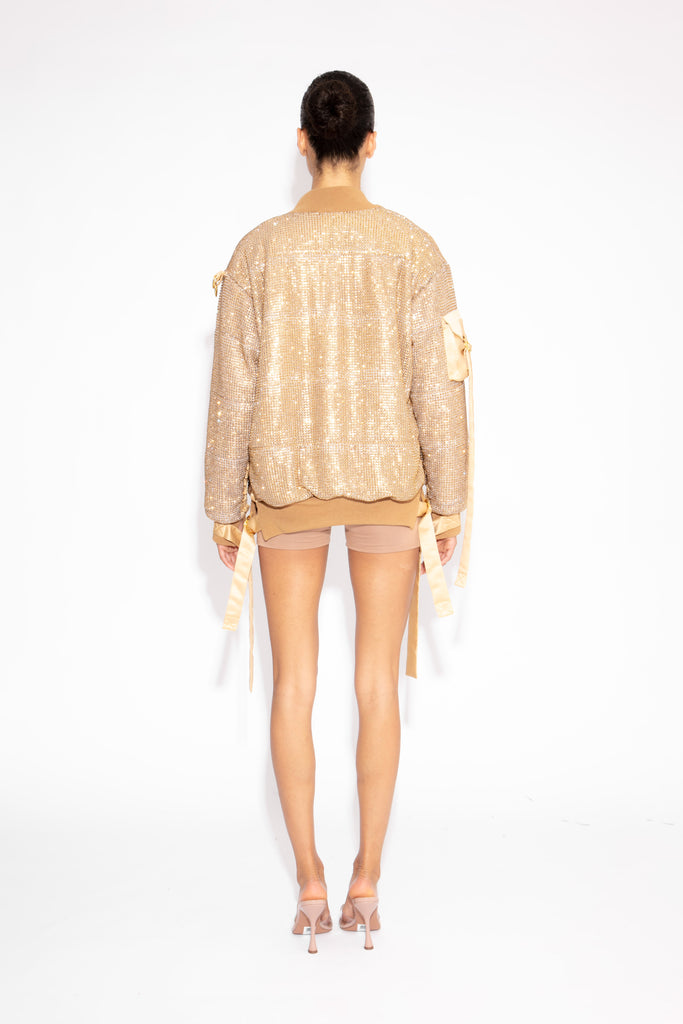 Crystal Bomber Jacket in Gold