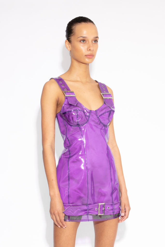 PVC Buckle Mini Dress in Violet