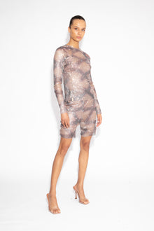 Crystal Embellished Fishnet Top in Snakeskin