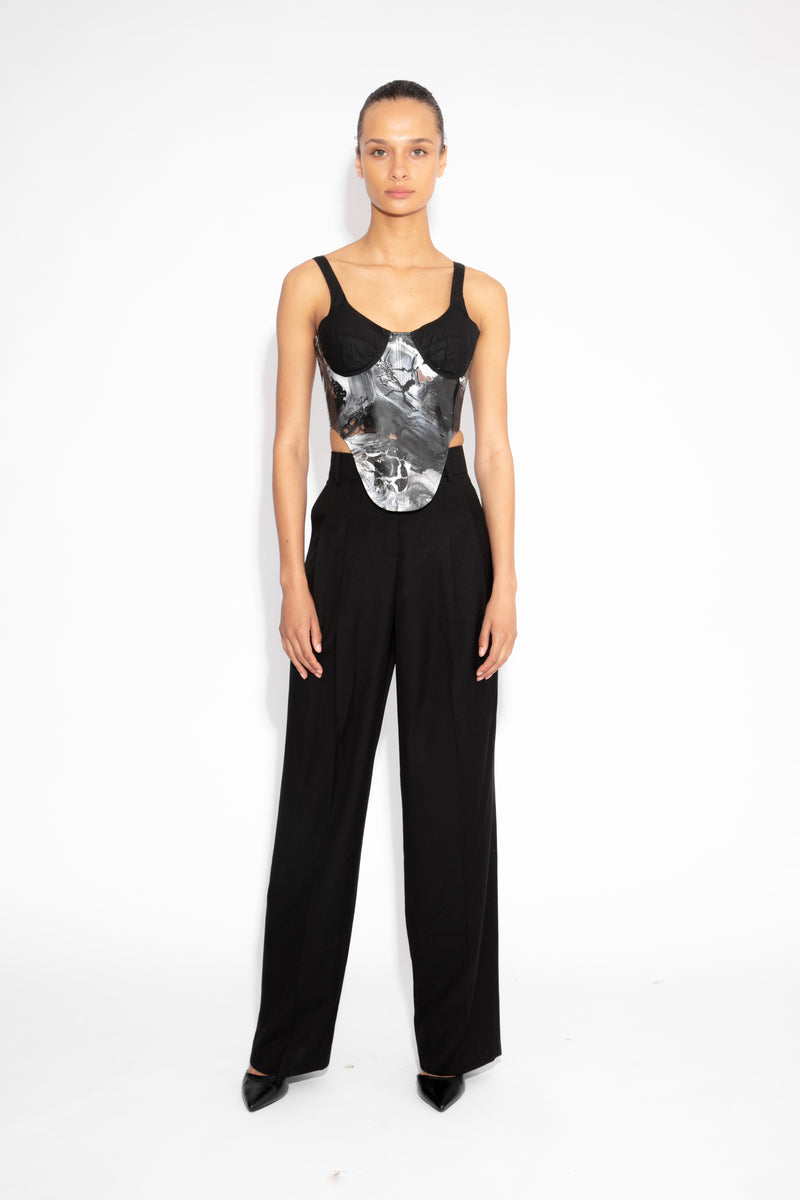 Magma Sculpted and Waxed Cotton Corset Top in Monochrome