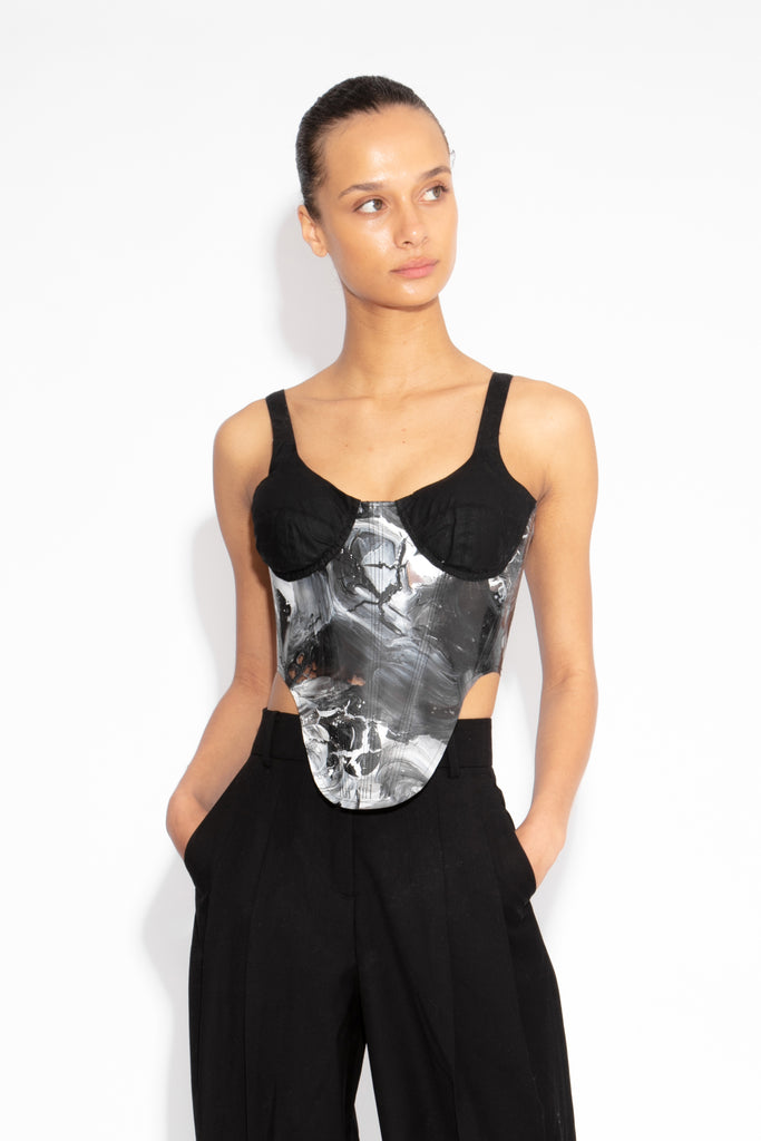 Magma Sculpted and Waxed Cotton Corset Top in Monochrome