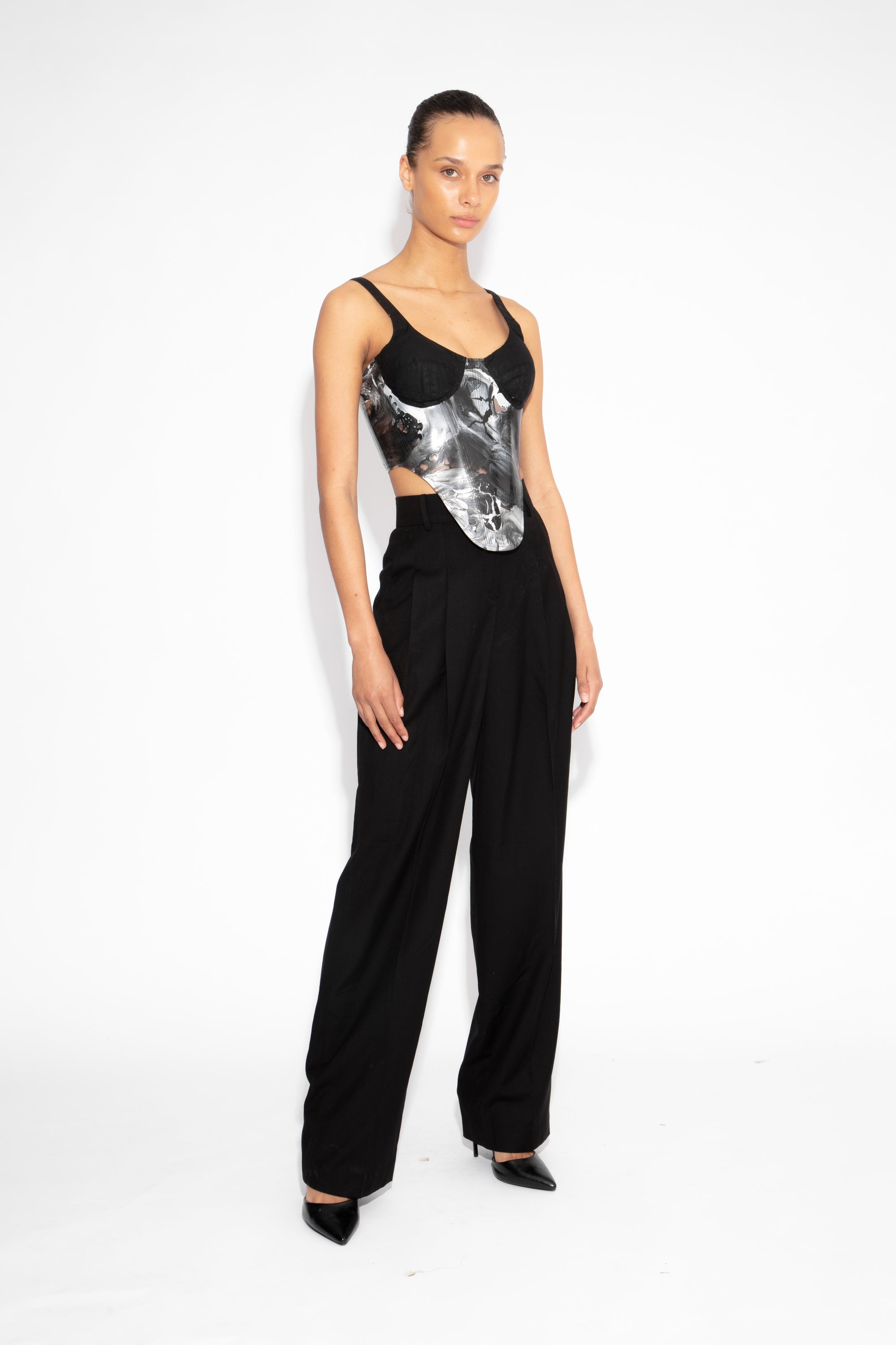 Magma Sculpted and Waxed Cotton Corset Top in Monochrome