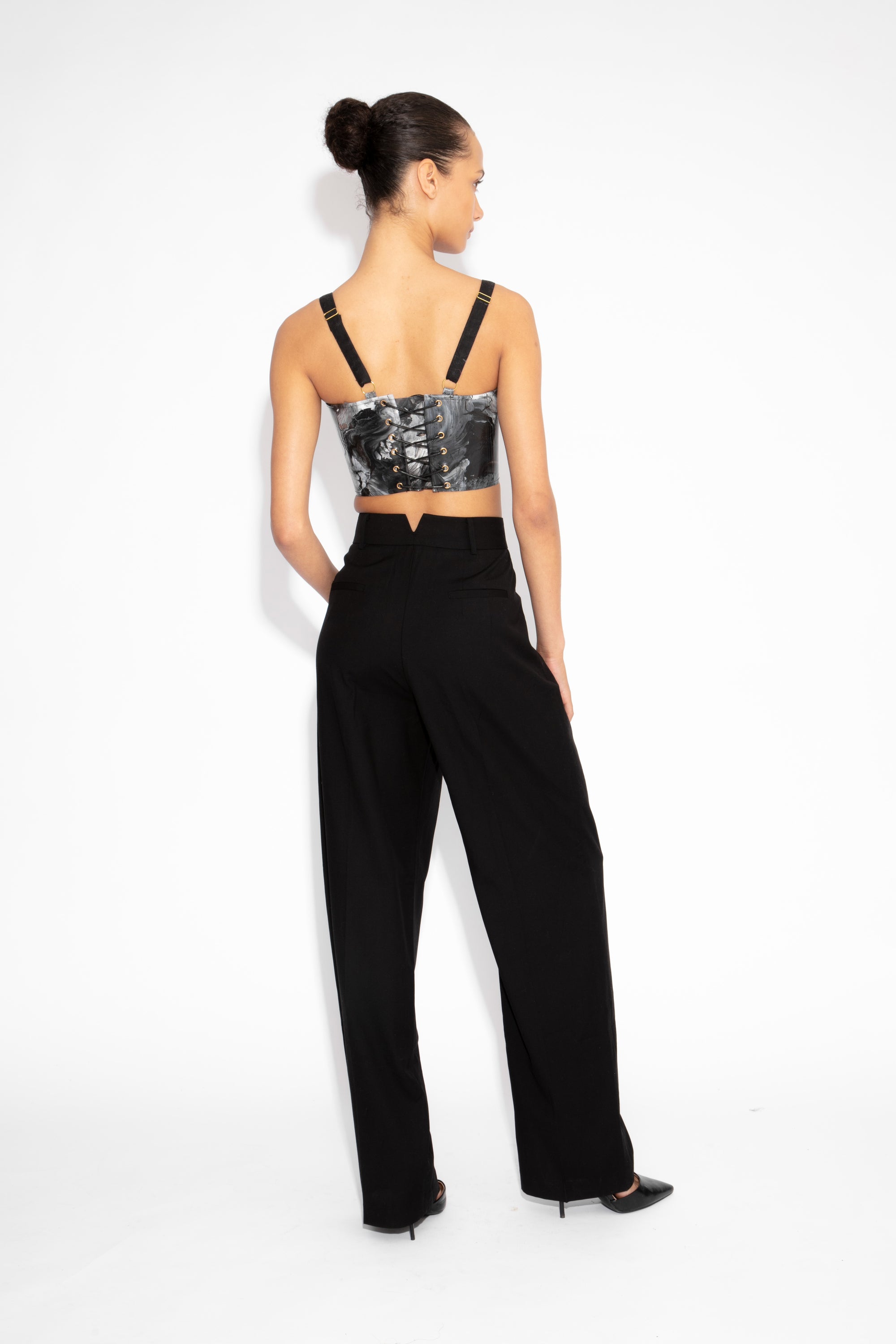 Magma Sculpted and Waxed Cotton Corset Top in Monochrome