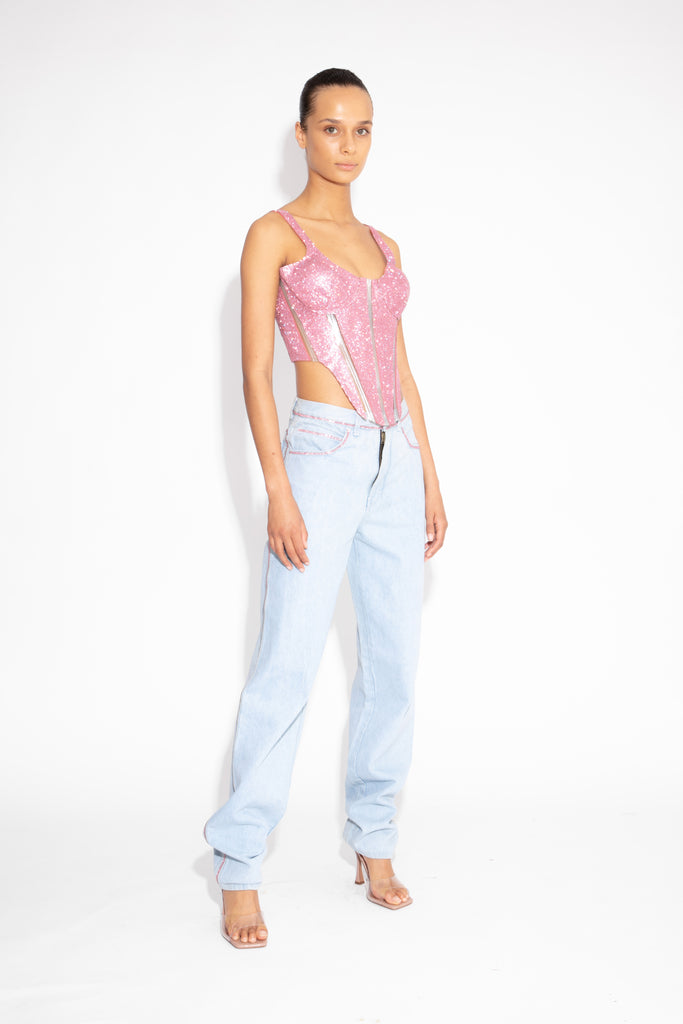 Crystal Sculpted Corset Top in Pink