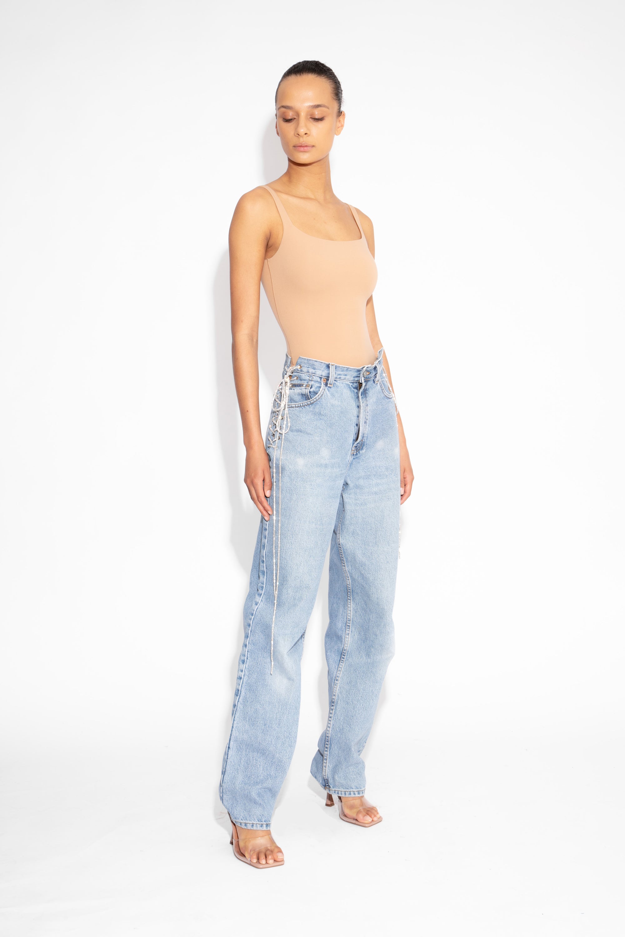 Vintage Crystal Lace Up Jeans