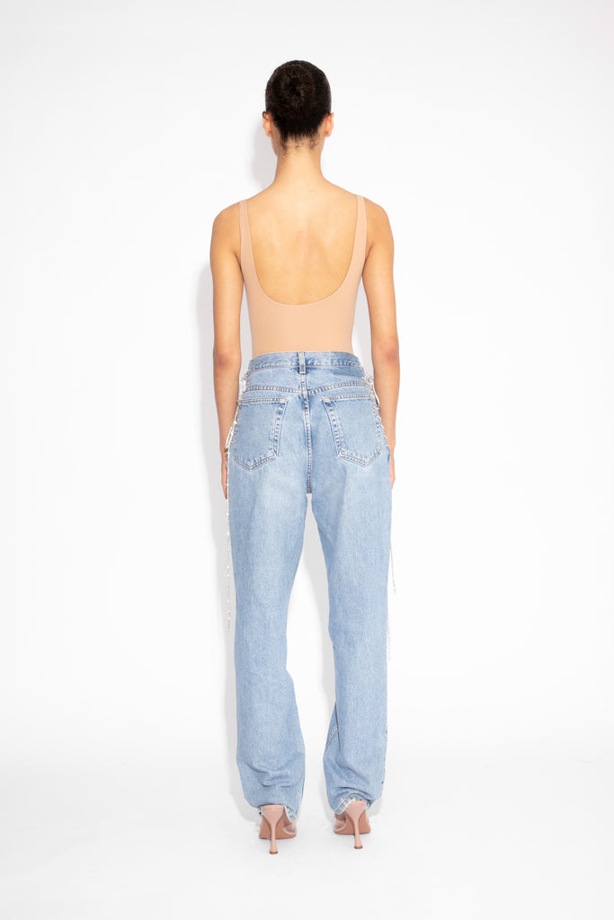 Lace up back best sale jeans
