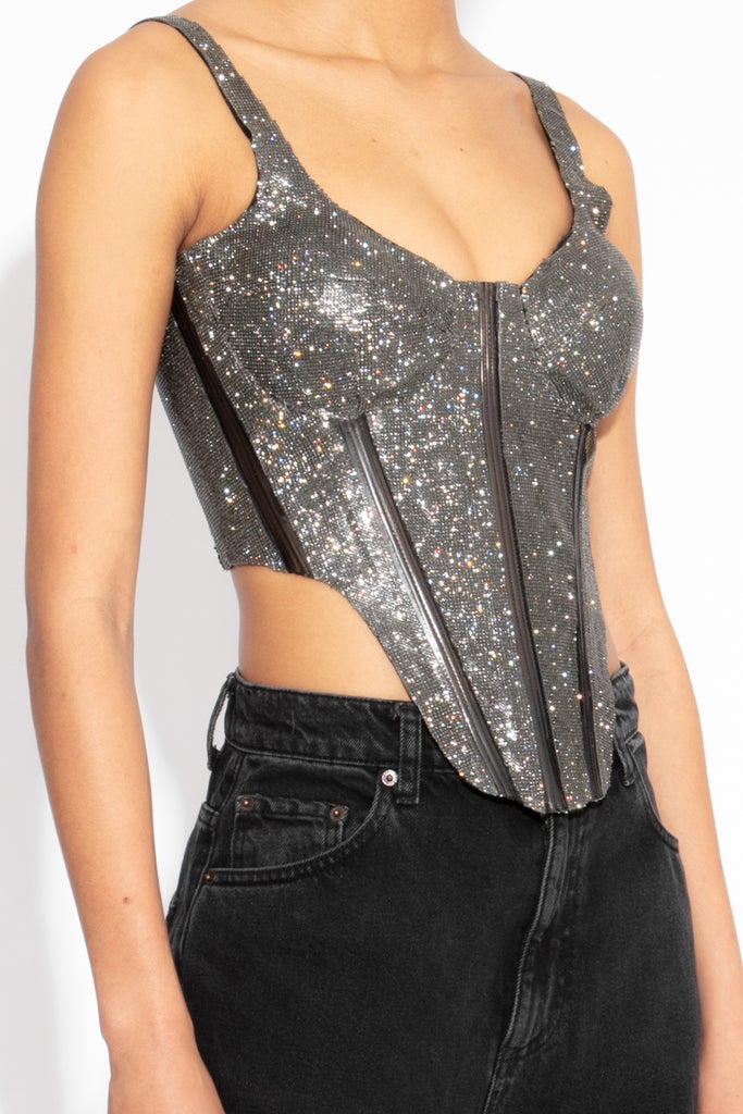Crystal Sculpted Corset Top in Black