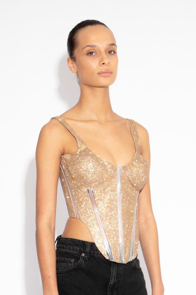 Crystal Sculpted Corset Top in Gold