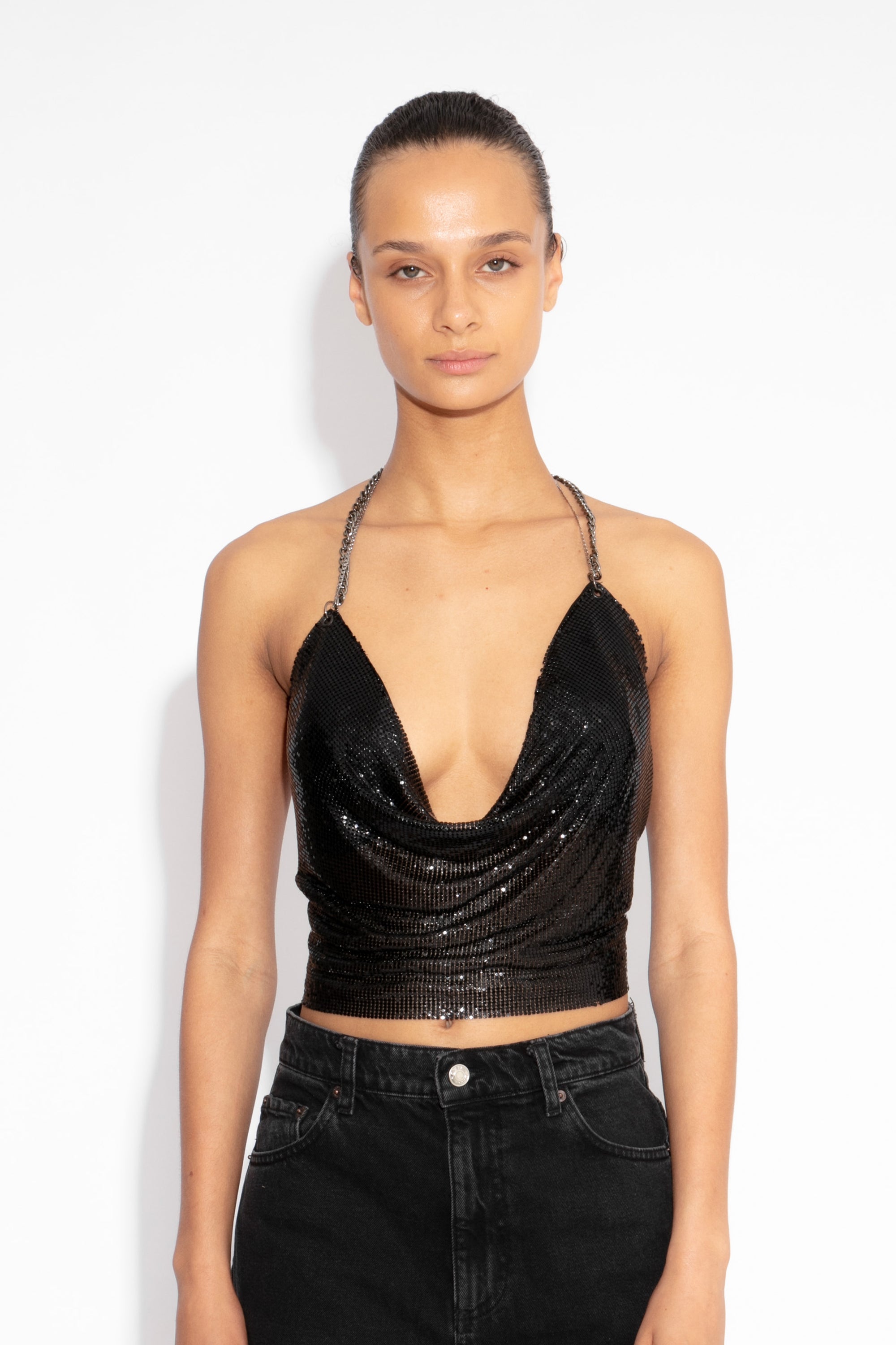 Double Chain Chainmail Top in Black