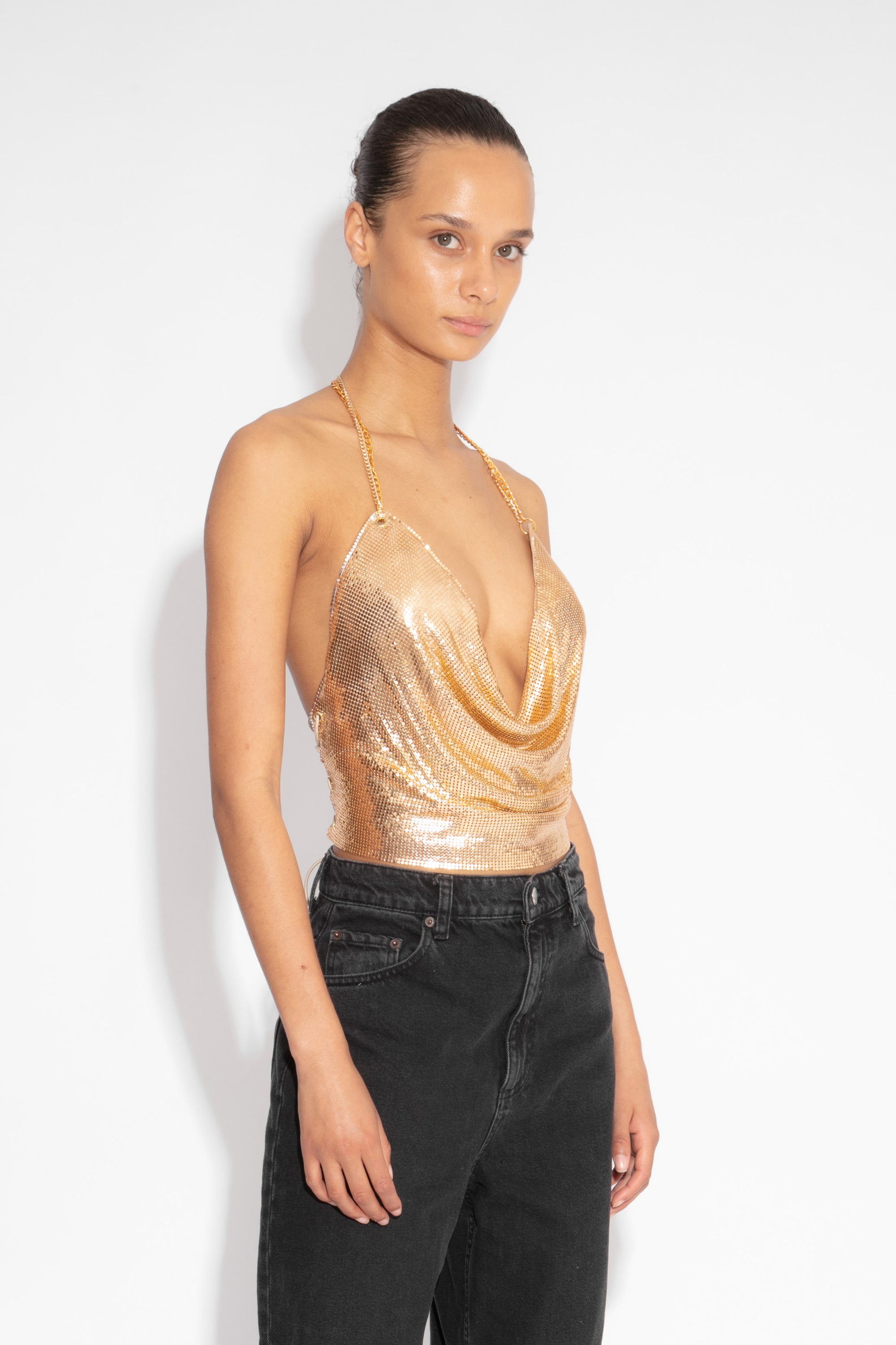 Double Chain Chainmail Top in Gold