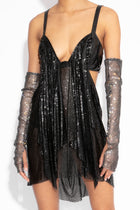 Front Draped Chainmail Dress in Black