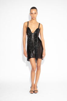 Front Draped Chainmail Dress in Black