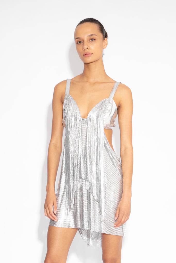 Front Draped Chainmail Dress in Silver