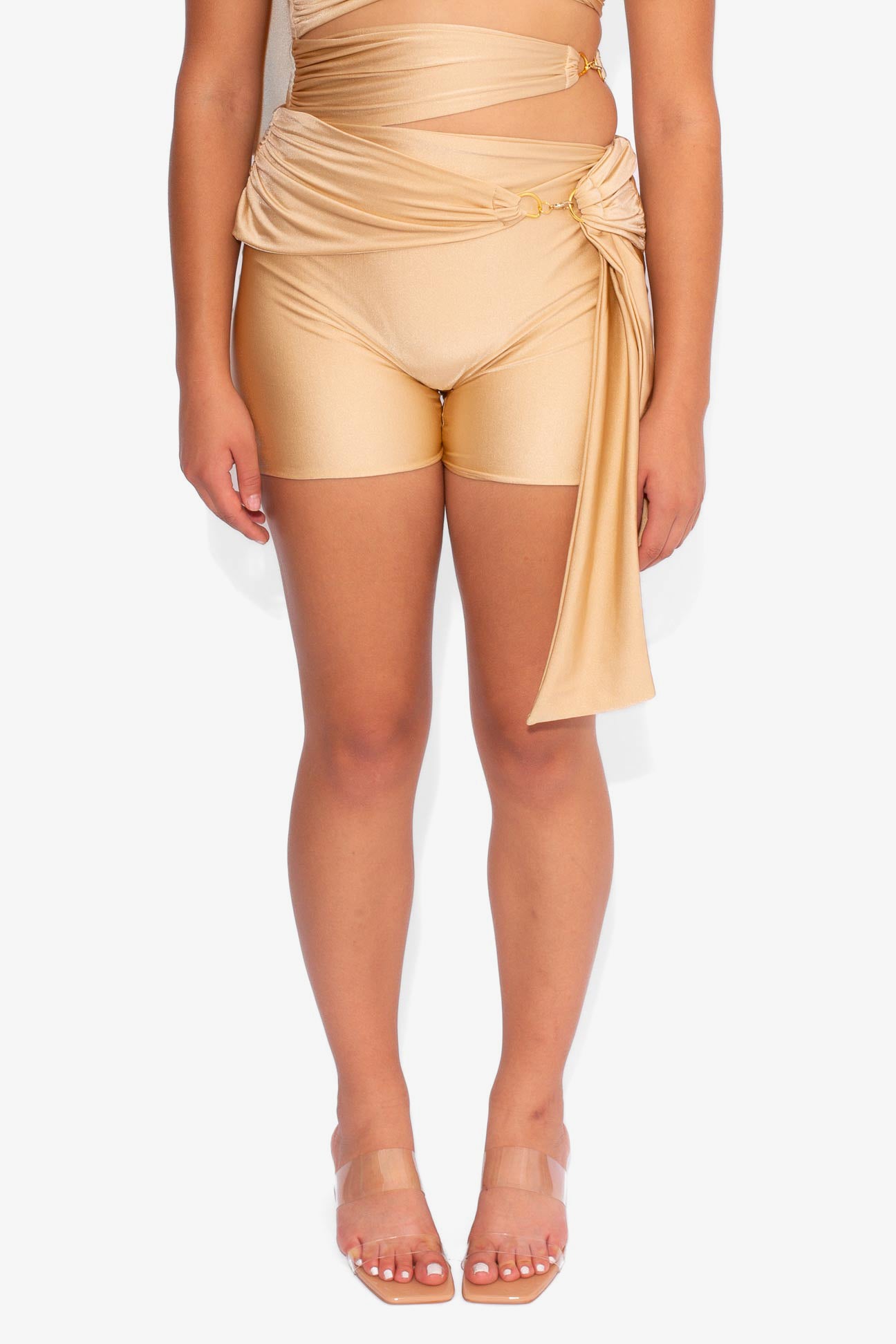 Stretch Draped Shorts in Sand